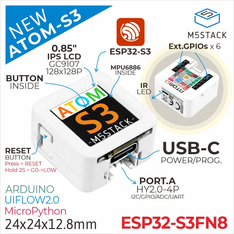 ATOMS3 Dev Kit w/ 0.85-inch Screen - Image 2