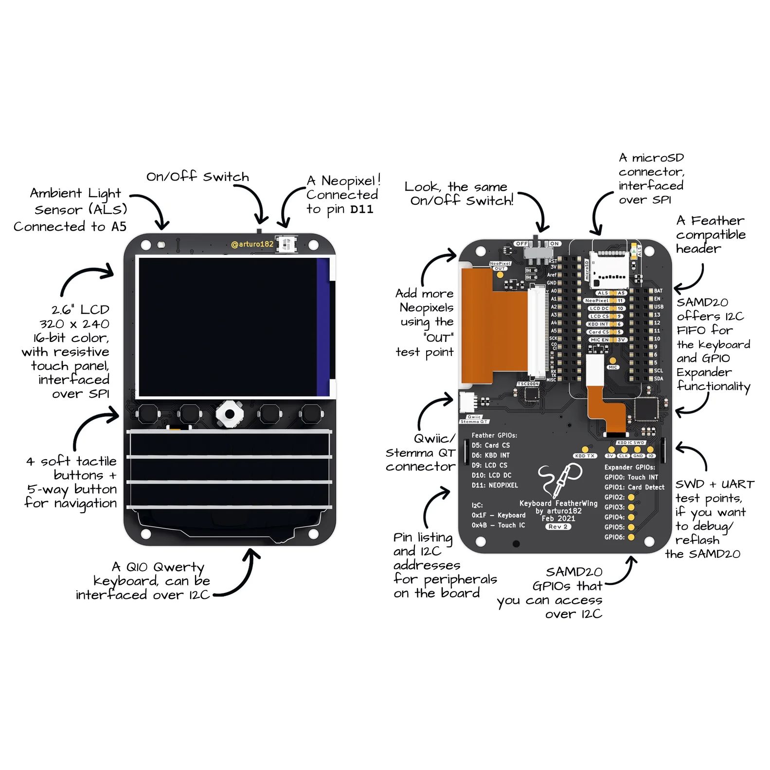 Keyboard FeatherWing - QWERTY Keyboard + 2.6" LCD - Image 9