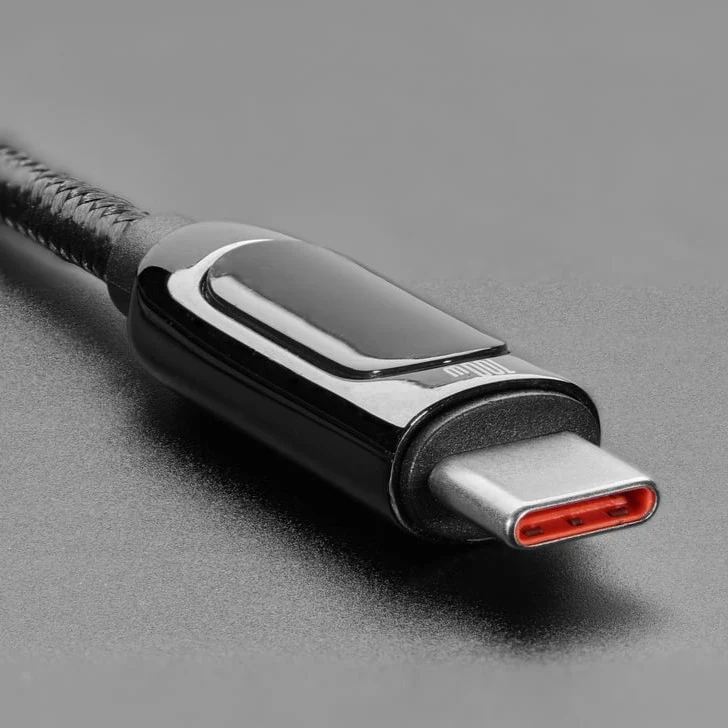 USB C to USB C Cable w/ 100W Watt Display - 2 meter Black Woven - Image 3